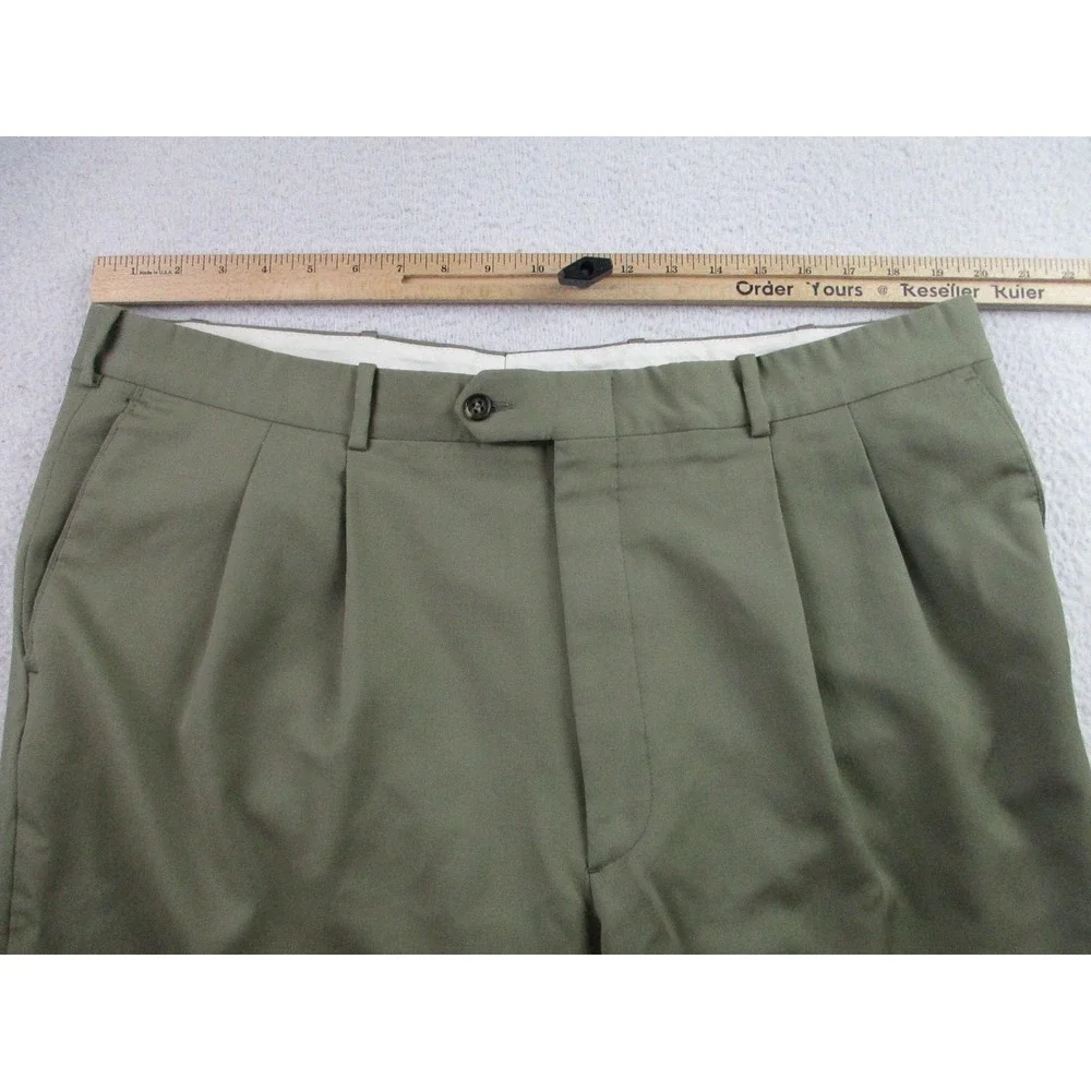 Yves Saint Laurent‎ Pants Mens 38x30 Olive Green Pleated Cuffed Dress Trousers